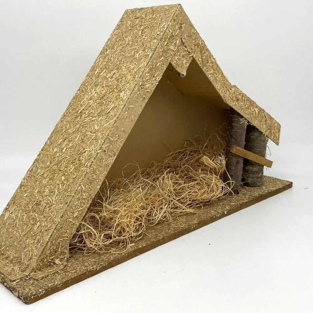 Cardboard Wood Straw‎ Christmas NATIVITY Stable 18 x 6 x 11